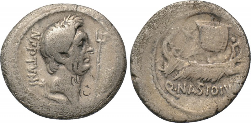 SEXTUS POMPEY. Denarius (42-38 BC). Massalia. Q. Nasidius, commander of the flee...