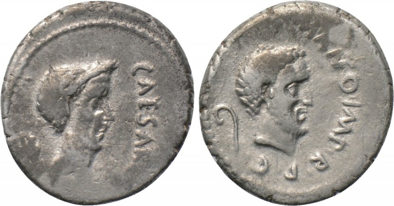 MARK ANTONY and JULIUS CAESAR. Denarius (43 BC). Mint traveling with Antony in C...