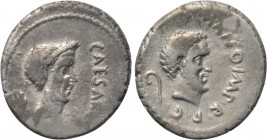 MARK ANTONY and JULIUS CAESAR. Denarius (43 BC). Mint traveling with Antony in Cisalpine Gaul.