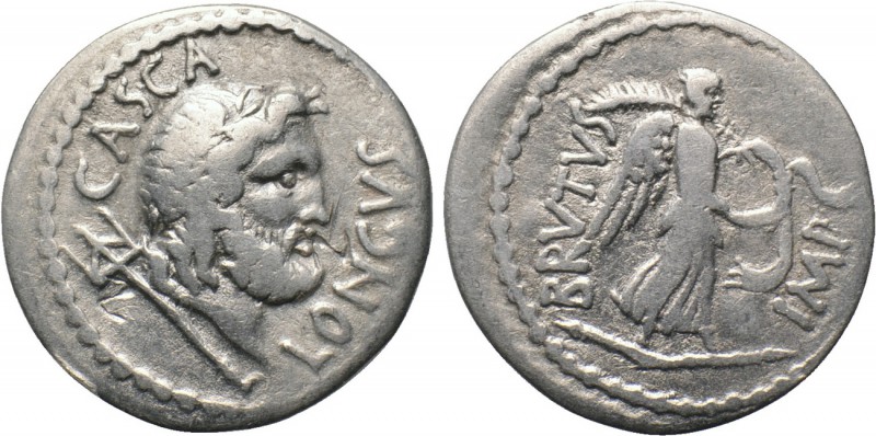 M. JUNIUS BRUTUS. (42 BC). Denarius. P. Servilius Casca Longus, moneyer. 

Obv...
