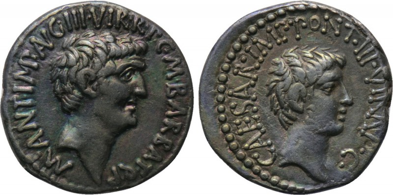 MARK ANTONY and OCTAVIAN. Denarius (41 BC). M. Barbatius Pollio, quaestor pro pr...