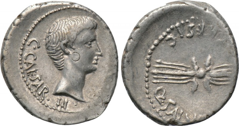 OCTAVIAN. Denarius (Early 40 BC). Military mint traveling with Octavian in Italy...