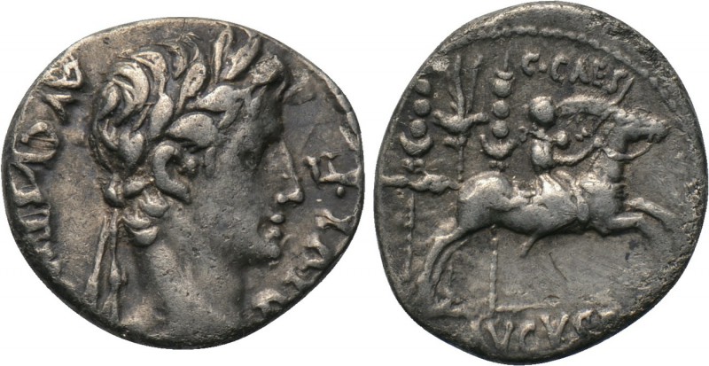 AUGUSTUS (27 BC-14 AD). Denarius. Lugdunum. 

Obv: DIVI F AVGVSTVS. 
Laureate...