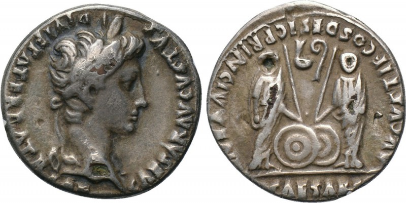 AUGUSTUS (27 BC-14 AD). Fourrée Denarius. Imitating Lugdunum. 

Obv: CAESAR AV...