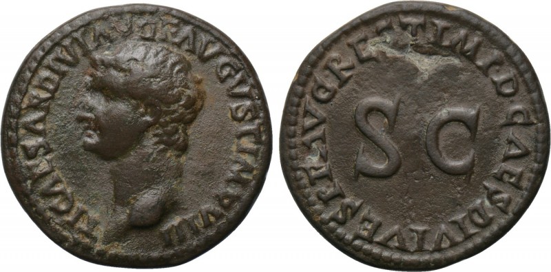 TIBERIUS (Died 37). Restoration issue struck under Domitian (80-81) As. Rome. 
...