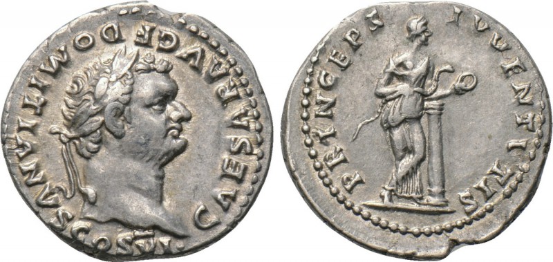 DOMITIAN (Caesar, 79-81). Denarius. Rome. 

Obv: CAESAR AVG F DOMITIANVS COS V...
