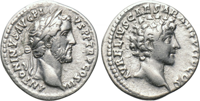 ANTONINUS PIUS with MARCUS AURELIUS As Caesar (138-161). Denarius. Rome. 

Obv...