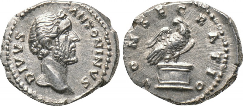 DIVUS ANTONINUS PIUS (Died 161). Denarius. Rome. 

Obv: DIVVS ANTONINVS. 
Bar...