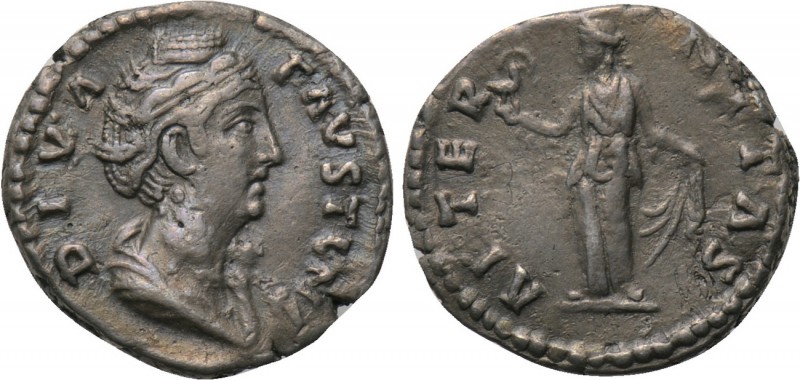 DIVA FAUSTINA I (Died 140/1). Denarius. Rome. 

Obv: DIVA FAVSTINA. 
Draped b...