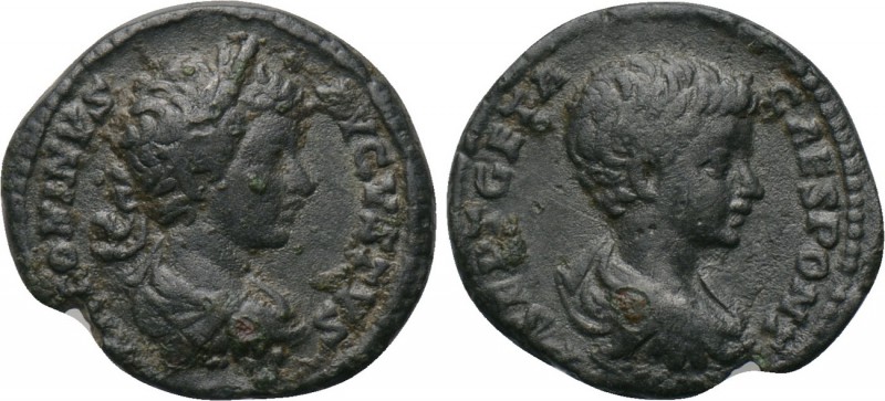 CARACALLA with GETA as Caesar (198-217). Limes Denarius. 

Obv: ANTONINVS AVGV...