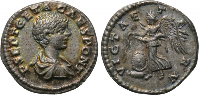GETA (Caesar, 198-209). Denarius. Laodicea. 

Obv: P SEPT GETA CAES PONT. 
Ba...