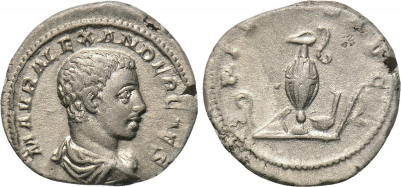 SEVERUS ALEXANDER (Caesar, 222). Denarius. Rome. 

Obv: M AVR ALEXANDER CAES. ...