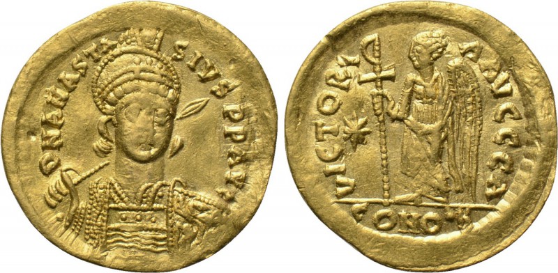 ANASTASIUS (491-518). GOLD Solidus. Constantinople. 

Obv: D N ANASTASIVS P P ...