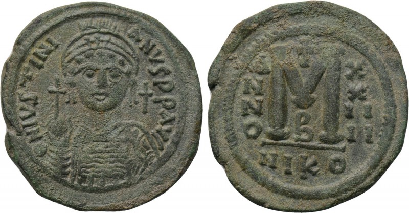JUSTINIAN I (527-565). Follis. Nicomedia. Dated RY 24 (550/1). 

Obv: D N IVST...