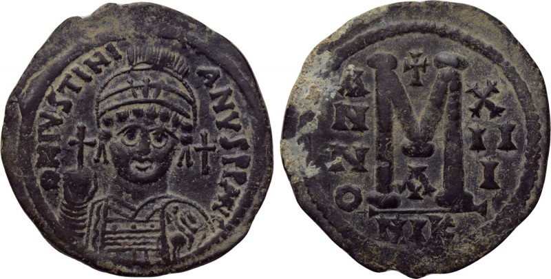 JUSTINIAN I (527-565). Follis. Nicomedia. 

Obv: D N IVSTINIANVS P P AVG. 
He...