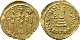 HERACLIUS, HERACLIUS CONSTANTINE and HERACLONAS (610-61). GOLD Solidus. Constantinople.