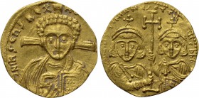 JUSTINIAN II (Second reign, 705-711). GOLD Tremissis. Constantinople.