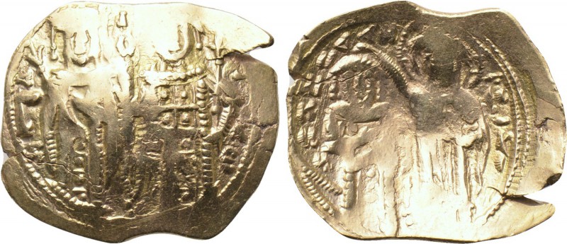 JOHN V PALAEOLOGUS with ANNA SAVOY (1341-1391). GOLD Hyperpyron. Constantinople....