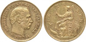 DENMARK. Christian IX (1863-1906). GOLD 10 Kroner (1877-CS). Copenhagen.