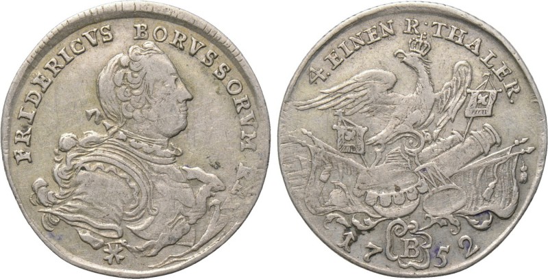 GERMANY. Brandenburg-Preußen. Friedrich II (1740-1786). 1/4 Reichstaler (1752-B)...