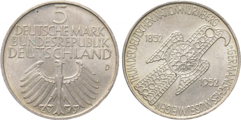 GERMANY. Federal Republic. 5 Deutsche Mark (1952-D). München. Commemorating the ...