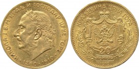 MONTENEGRO. Nicholas I (1860-1910). GOLD 20 Perpera (1910).