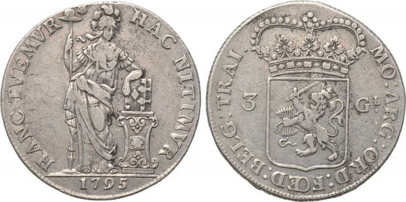 NETHERLANDS. 3 Gulden (1795). Utrecht. 

Obv: MO ARG ORD FŒD BELG TRAI. 
Crow...