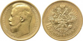 RUSSIA. Nicholas II (1894-1917). GOLD 15 Rubels (1897). St. Petersburg. Wide rim variety.