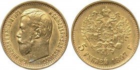 RUSSIA. Nicholas II (1894-1917). GOLD 5 Rubels (1897). St. Petersburg.