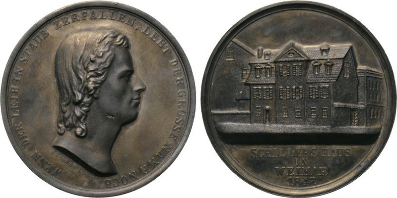 GERMANY. Friedrich von Schiller (1759-1805). Medal (1847). By A. Facius. Commemo...