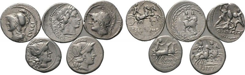 5 Roman republican denari. 

Obv: .
Rev: .

. 

Condition: See picture.
...