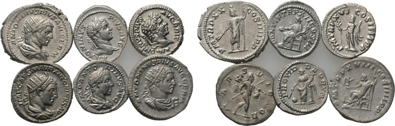 6 coins of Caracalla and Elagabal. 

Obv: .
Rev: .

. 

Condition: See pi...