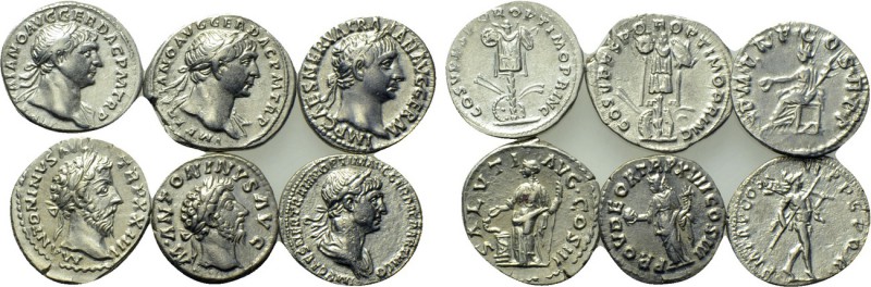 6 coins of Trajan and Marcus Aurelius. 

Obv: .
Rev: .

. 

Condition: Se...
