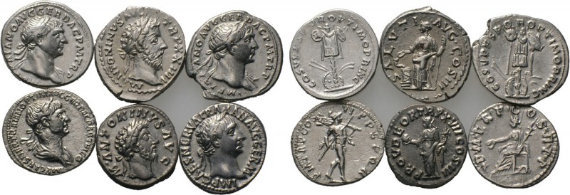 6 Roman coins; including Procopius and Macrinus. 

Obv: .
Rev: .

. 

Con...