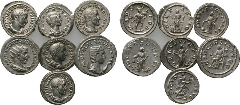7 denari and antoniniani. 

Obv: .
Rev: .

. 

Condition: See picture.
...
