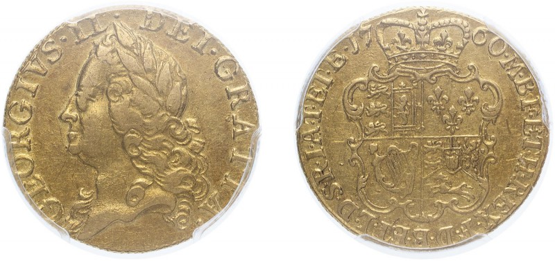 George II (1727-1760). Guinea, 1760, old laureate head. (S.3680). Slabbed and gr...