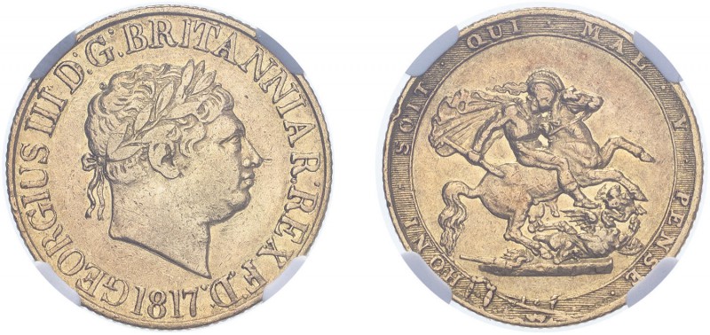 George III (1760-1820). Sovereign, 1817, laureate head. (M.1, S.3785).Slabbed an...