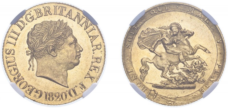 George III (1760-1820). Sovereign, 1820, laureate head. (S.3785C). Slabbed and g...