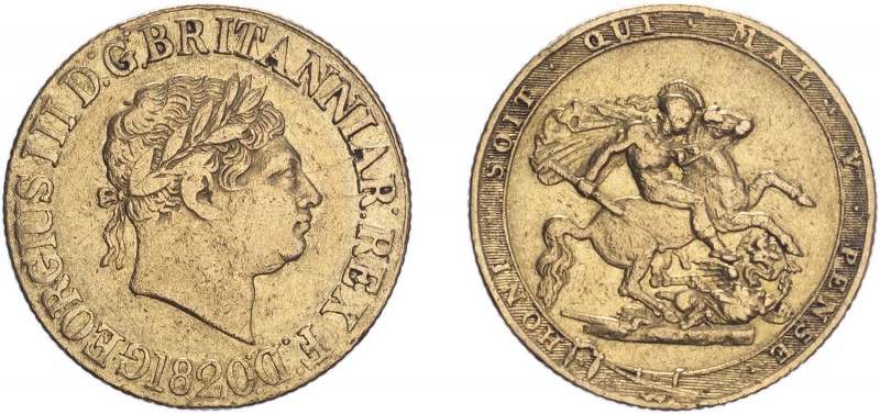 George III (1760-1820). Sovereign, 1820, laureate head. (S.3785C). Fine.