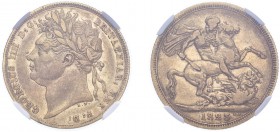 George IV (1820-1830). Sovereign, 1823, laureate head. (M.7, S.3800). Very rare. Slabbed and graded by NGC as VF35, certification number 4731916-014.