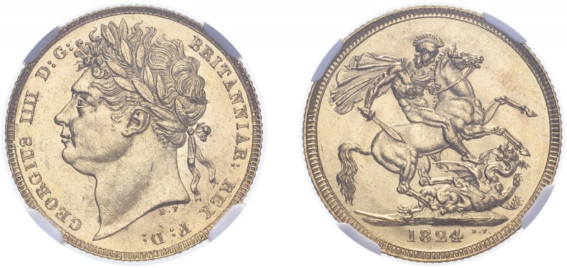 George IV (1820-1830). Sovereign, 1824, laureate head. (M.8, S.3800). Slabbed an...