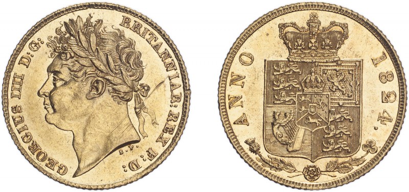 George IV (1820-1830). Half-Sovereign, 1824, laureate head. (S.3803). Obverse sc...