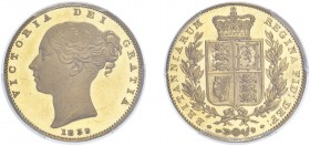 Victoria (1837-1901). Sovereign, 1839, small young head. (M.23, S.3852). Slabbed and graded by PCGS as PR63 DCAM, certification number 35082929.