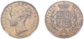 Victoria (1837-1901). Sovereign, 1841, small young head. (M.24, S.3852). Extremely rare and the key date in the series. Slabbed and graded by NGC as V...