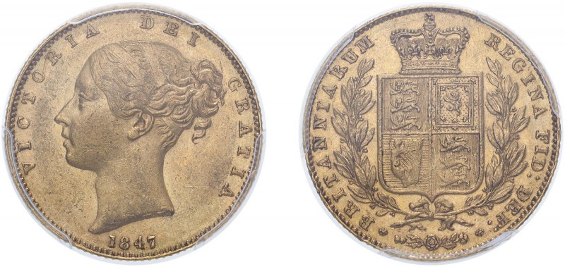 Victoria (1837-1901). Sovereign, 1847, young head. (M.30, S.3852). Slabbed and g...