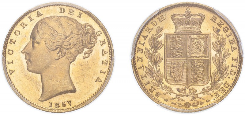 Victoria (1837-1901). Sovereign, 1857, second large head. (M.40, S.3852D). Field...