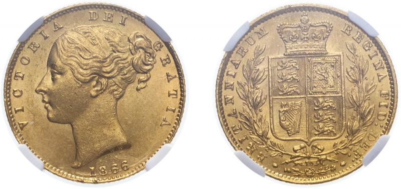 Victoria (1837-1901). Sovereign, 1866, second large head, die number 70. (M.51, ...