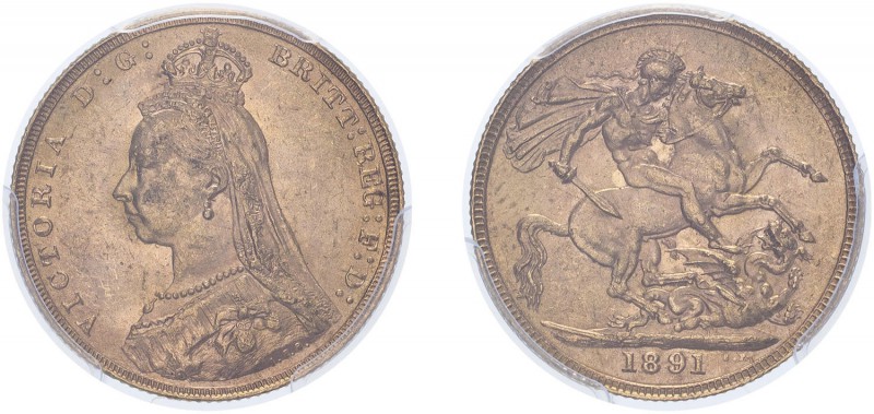 Victoria (1837-1901). Sovereign, 1891, jubilee bust, horse with longer tail. (M....