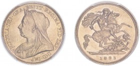 Victoria (1837-1901). Half-Sovereign, 1893, old veiled bust. (M.488, S.3878). Slabbed and graded by PCGS as MS63.