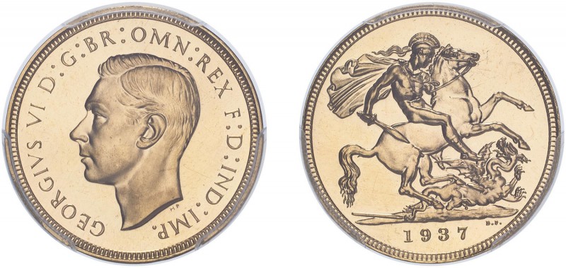 George VI (1936-1952). Sovereign, 1937, bare head, proof issue. (S.4076). Slabbe...
